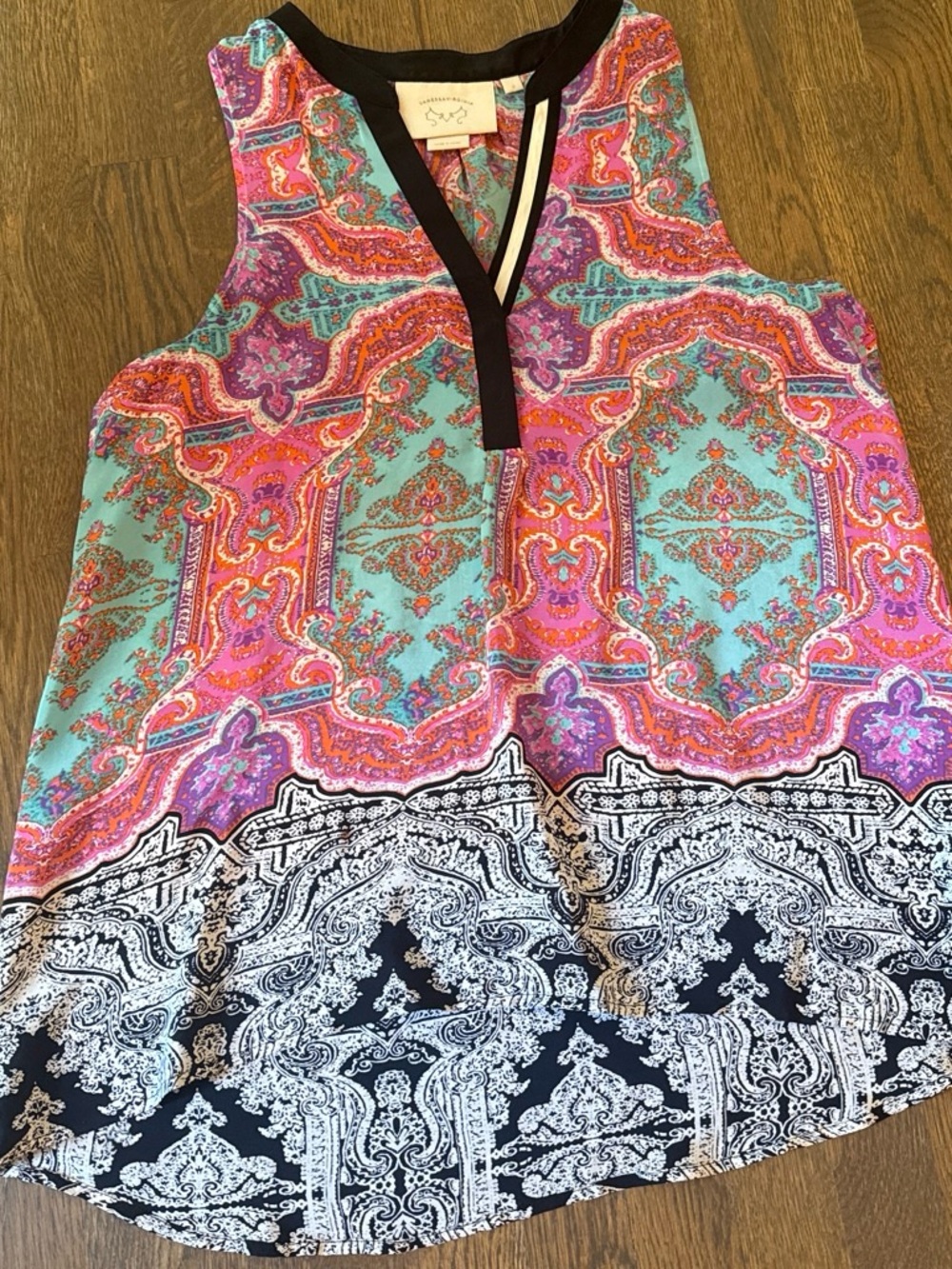 Paisley Print V-Neck Camisole in Pink & Teal by Soprano
